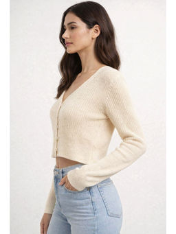 NOBARR - Womens Knitted Crop Cardigan Cream Sweater