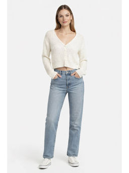 NOBARR - Womens Knitted Crop Cardigan White Sweater