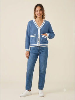 NOBARR - Womens Knitted Blue Cardigan Sweater