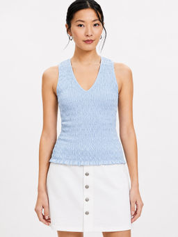 NOBARR - Womens 100% Cotton V-Neck Textured Aqua Top