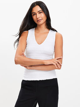 NOBARR - Womens 100% Cotton V-Neck Textured White Top