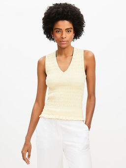 NOBARR - Womens 100% Cotton V-Neck Textured Yellow Top