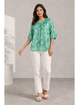 NOBARR - Womens Light Green Printed Gathered Top
