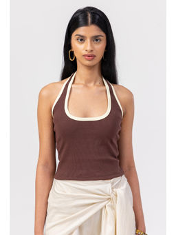 PAST MODERN - Brown And Butter Halter Top