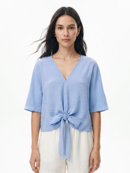 Outzidr - Blue Waist Tie-Up Relaxed Top