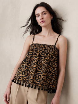 Outzidr - Brown Smocked Camisole With Top
