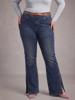 Turning Blue - Womens High Rise Mid Blue Boot Cut Jeans