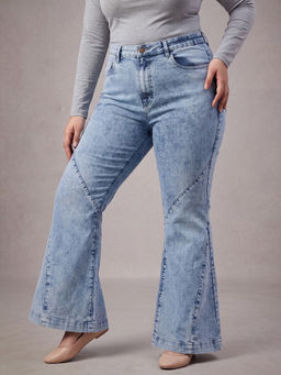 Turning Blue - Womens High Rise Mid Blue Flared Jeans
