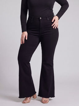 Turning Blue - Womens High Rise Black Urban Flared Cotton Jeans