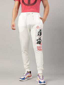 Free Authority - Deadpool Printed Regular Fit Off White Cotton Men Joggers