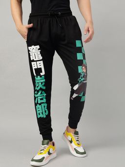 Free Authority - Demon Slayer Printed Regular Fit Black Cotton Men Joggers
