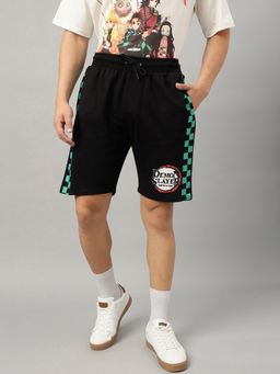 Free Authority - Demon Slayer Printed Regular Fit Black Cotton Men Shorts