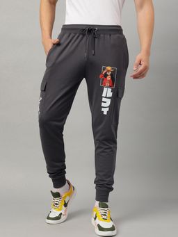 Free Authority - One Piece Printed Regular Fit Grey Cotton Blend Men Jogger
