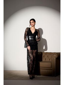 Lea Clothing - Midnight Lace Maxi Dress with Belt