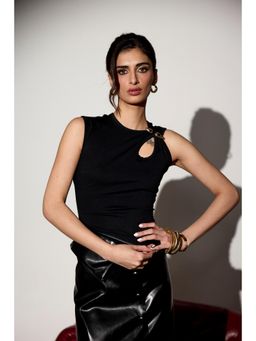 Lea Clothing - Kira Black Cut-Out Embellished Top