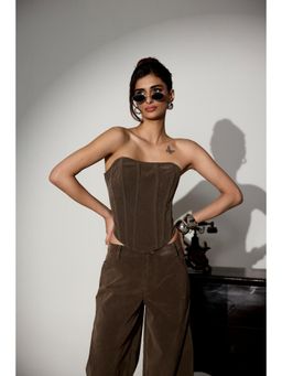 Lea Clothing - Rory Mocha Suede Finish Denim Brown Corset Top