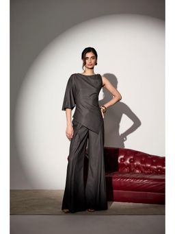 Lea Clothing - Vionne Black Draped Asymmetric Top