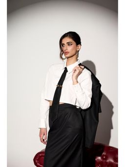 Lea Clothing - Ezzie White Crop Shirt with Embellished Tie