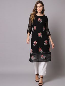 VAIRAGEE - Georgette Straight Embroidered Kurta with Crepe Inner