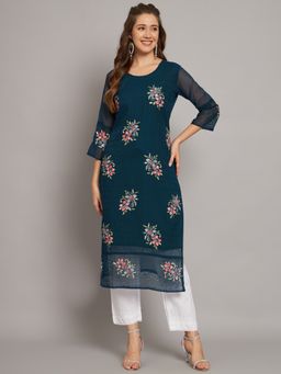 VAIRAGEE - Georgette Straight Embroidered Kurta with Crepe Inner