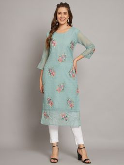 VAIRAGEE - Georgette Straight Embroidered Kurta with Crepe Inner