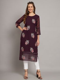 VAIRAGEE - Georgette Straight Embroidered Kurta with Crepe Inner