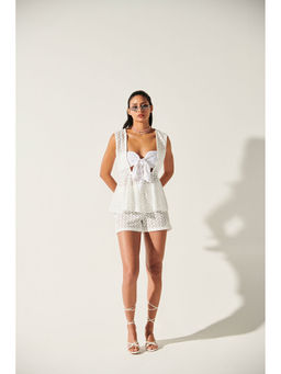 Ivory Rose - White Ella Crochet Lace Top with Shorts (Set of 2)