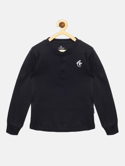 KiddoPanti - Solid Full Sleeve Henley Neck Rib Tee