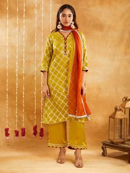 JS Label  - JS LABEL Cotton Lurex Gota Lace Kurta with Palazzo and Dupatta (Set of 3)