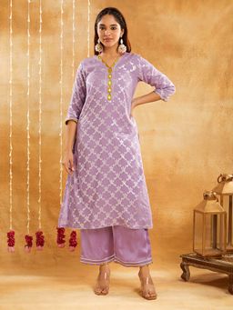 JS Label  - JS LABEL Cotton Lurex Gota Lace Kurta with Palazzo (Set of 2)