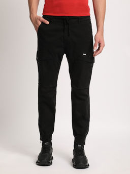 The Bear House - Black Mid Rise Solid Cargo Trouser For Men