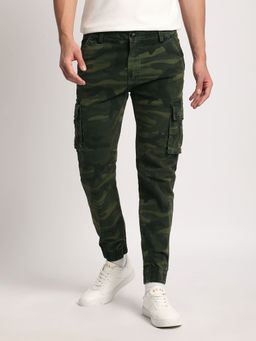 The Bear House - Olive Mid Rise Camouflage Cargo Trouser For Men