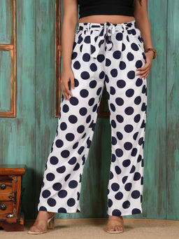 Style Shoes - White Polka Dots Printed Rayon Mid Waist Pajama
