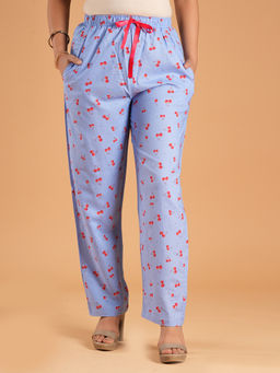 Style Shoes - Blue Printed Rayon Mid Waist Pajama