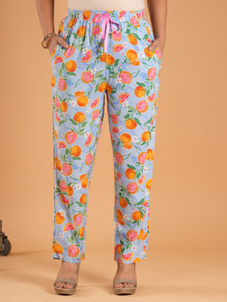 Style Shoes - Blue Printed Rayon Mid Waist Pajama