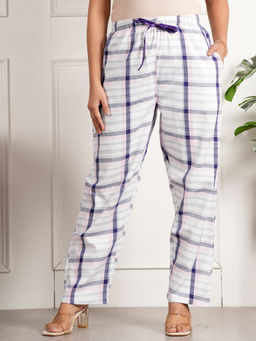 Style Shoes - White Checks Printed Cotton Mid Waist Pajama