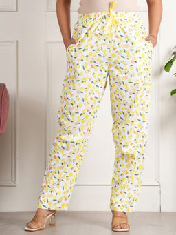 Style Shoes - Lemon Yellow Printed Cotton Mid Waist Pajama