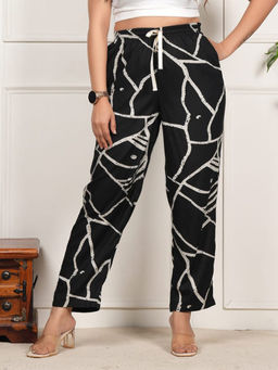 Style Shoes - Black Printed Rayon Mid Waist Pajama