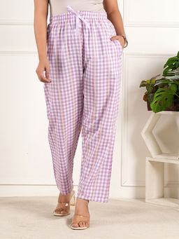 Style Shoes - Purple Checks Cotton Mid Waist Pajama