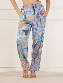 Style Shoes - Blue Printed Rayon Mid Waist Pajama