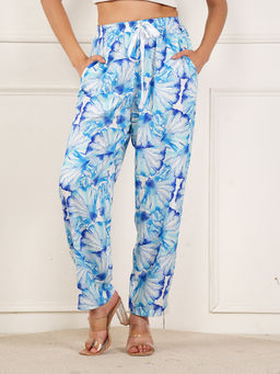 Style Shoes - Blue Printed Rayon Mid Waist Pajama