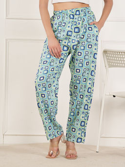 Style Shoes - Green Printed Rayon Mid Waist Pajama