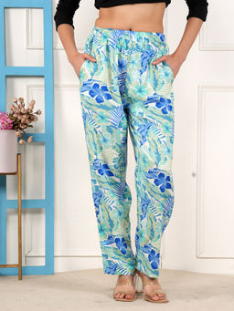Style Shoes - Multi-Colour Floral Printed Rayon Mid Waist Pajama