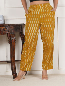 Style Shoes - Mustard Patterned Block Print Cotton Mid Waist Pajama