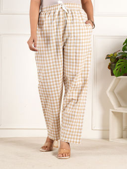 Style Shoes - Beige Checks Cotton Mid Waist Pajama
