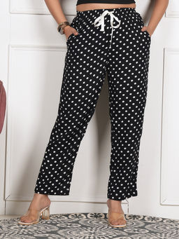 Style Shoes - Black Polka Dot Rayon Mid Waist Pajama