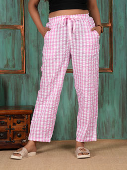 Style Shoes - Pink Checks Cotton Mid Waist Pajama