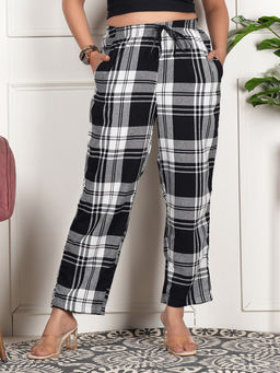 Style Shoes - Black Checks Cotton Mid Waist Pajama