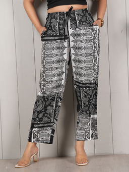 Style Shoes - Black Printed Rayon Mid Waist Pajama
