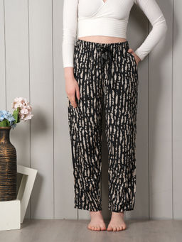 Style Shoes - Black Patterned Printed Rayon Mid Waist Pajama
